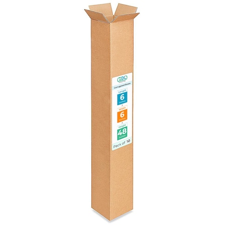 Idl Packaging 6 in x 6 in x 48 in Shipping Box, Kraft, Corrugate, Single Wall, 200#, 10 PK B-6648-10